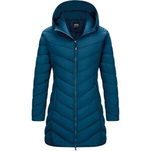 Women's Hooded Modern Blue Puffer Quilted Jacket Coat Lightweight Insulated